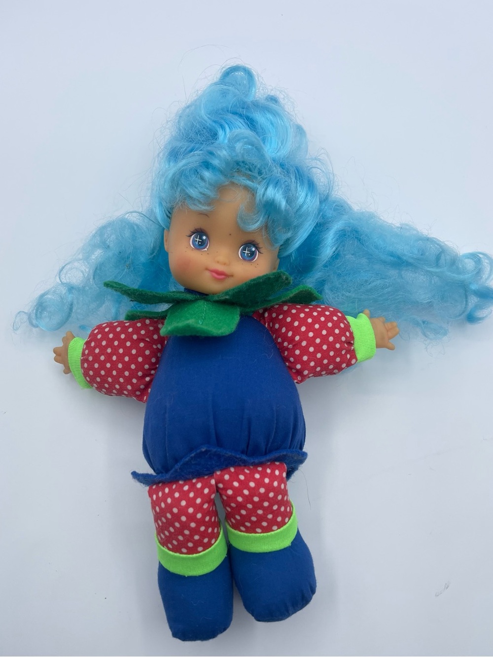 Vintage City Toys Blueberry strawberry bean filled toy doll blue hair 8” 1994